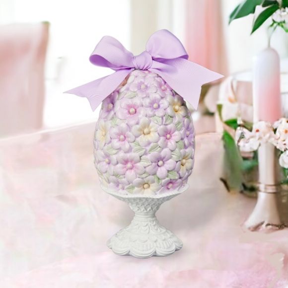 8" Resin Lavender Flower Egg on Stand
