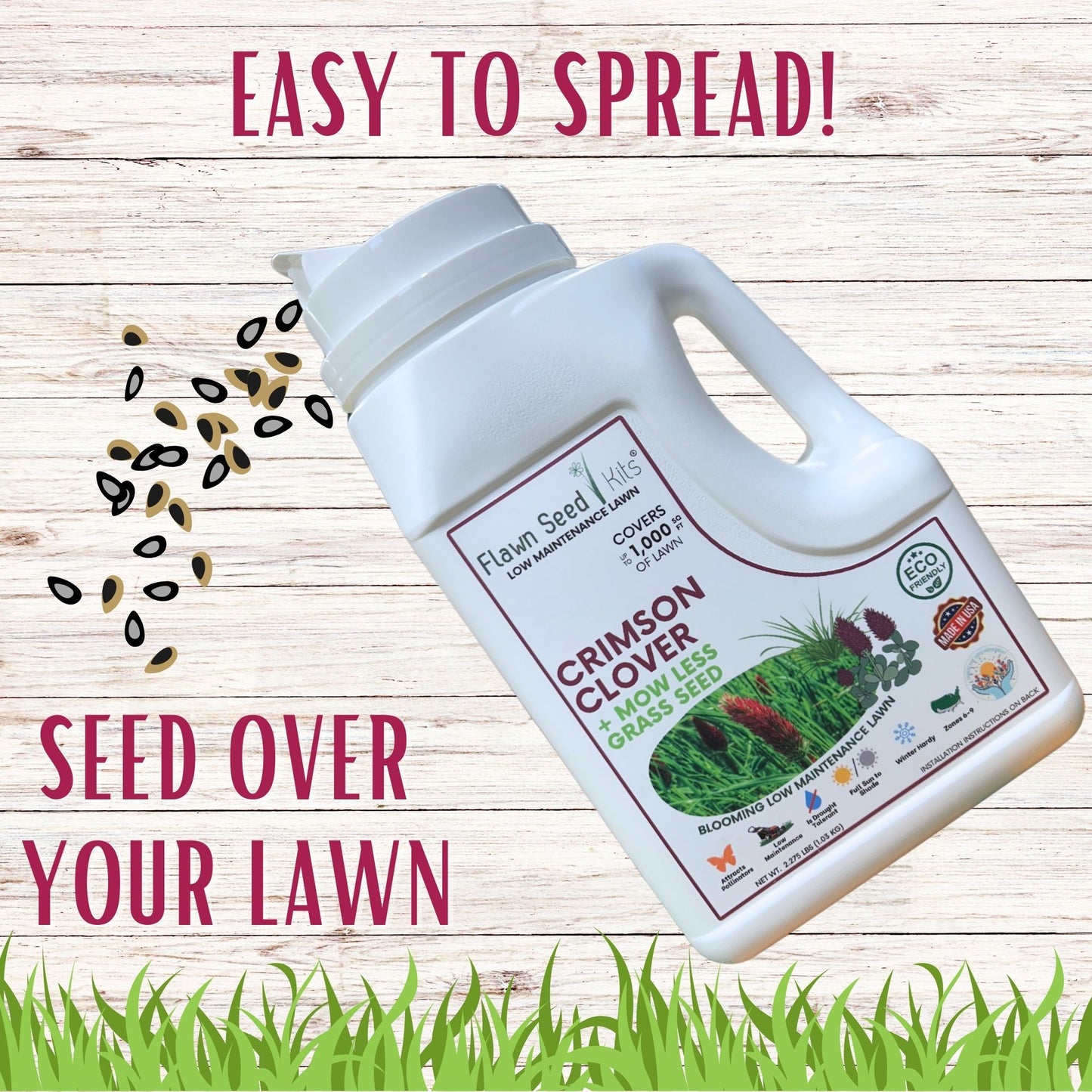 Crimson Clover + Mow Less Grass Seed