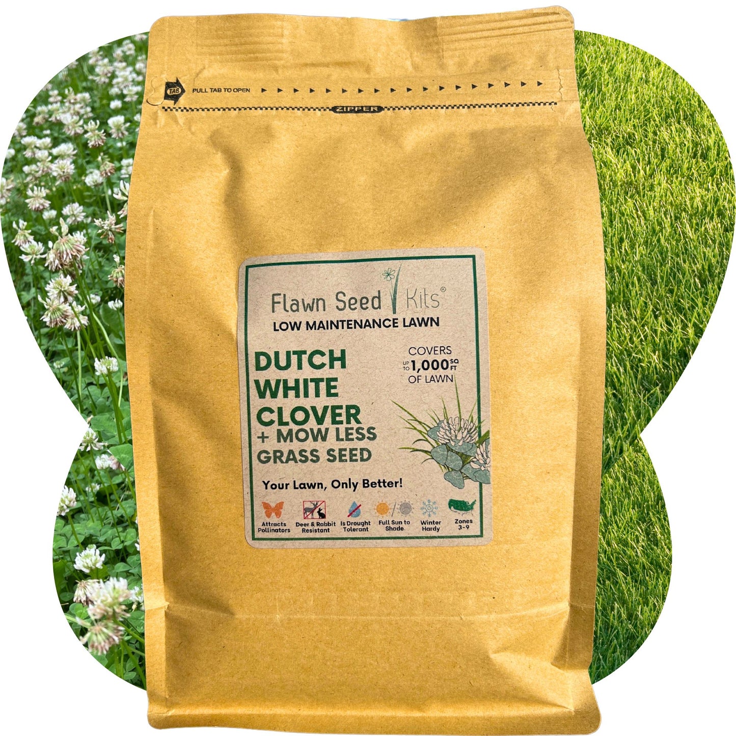 Dutch White Clover + Mow Less Grass Seed
