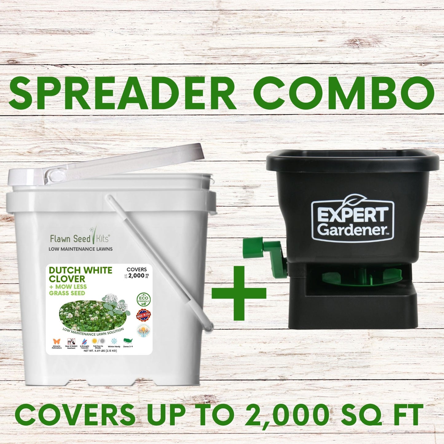 Dutch White Clover + Mow Less Grass Seed Spreader Bundle
