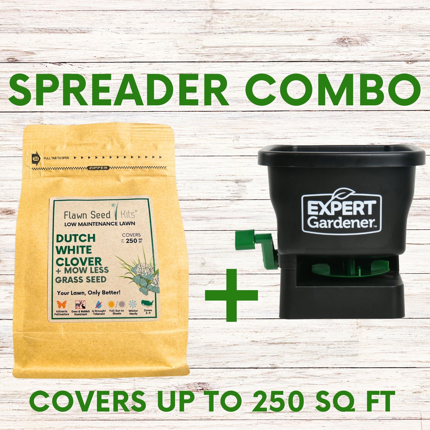 Dutch White Clover + Mow Less Grass Seed Spreader Bundle