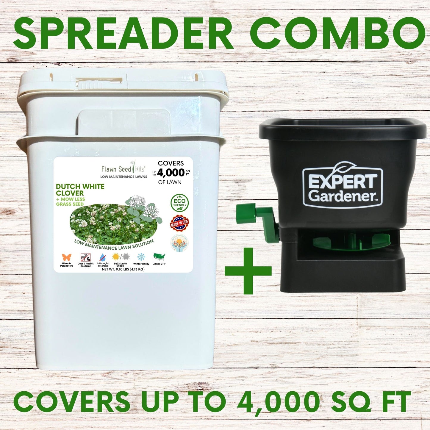 Dutch White Clover + Mow Less Grass Seed Spreader Bundle