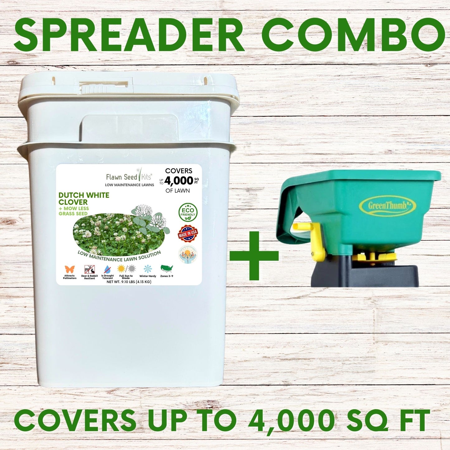 Dutch White Clover + Mow Less Grass Seed Spreader Bundle