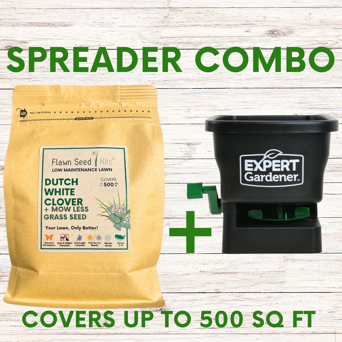 Dutch White Clover + Mow Less Grass Seed Spreader Bundle