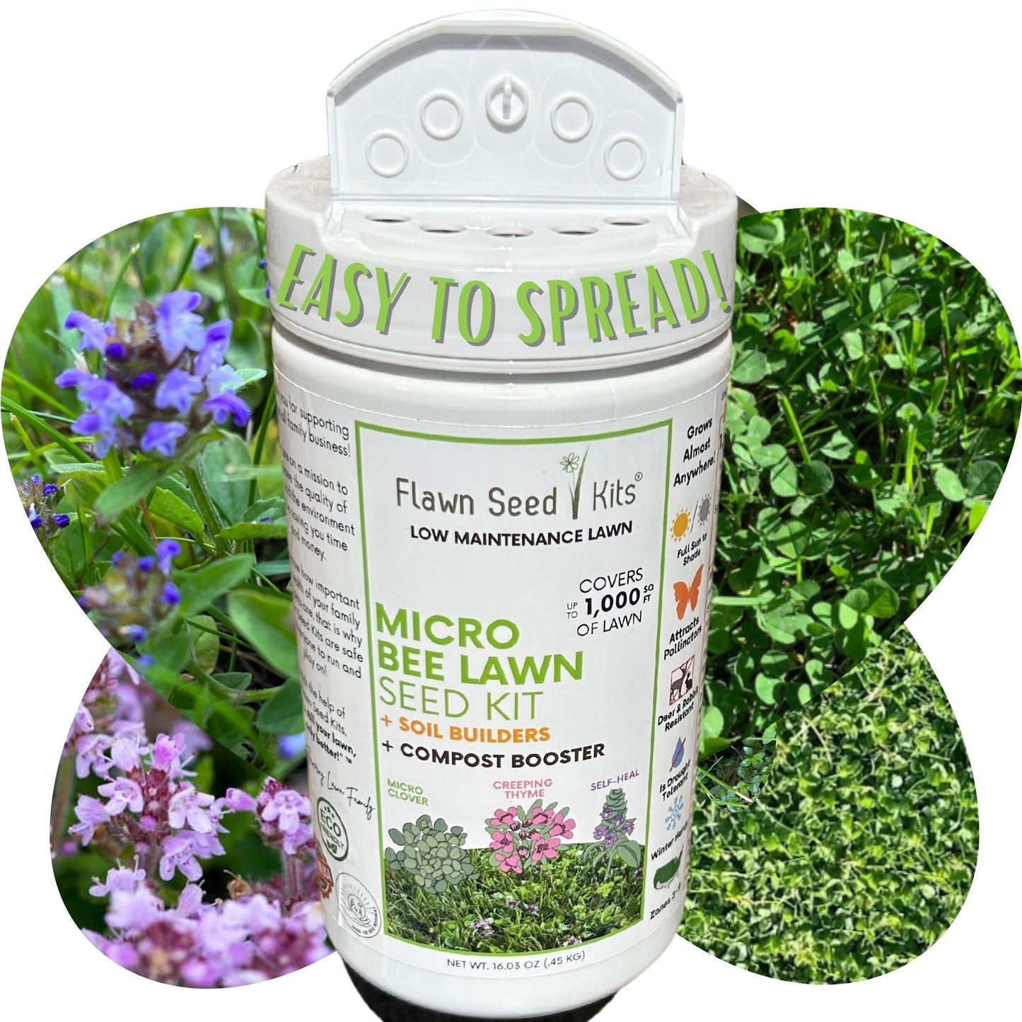 Micro Clover Bee Lawn Seed Mixture - Easy Spread Shaker