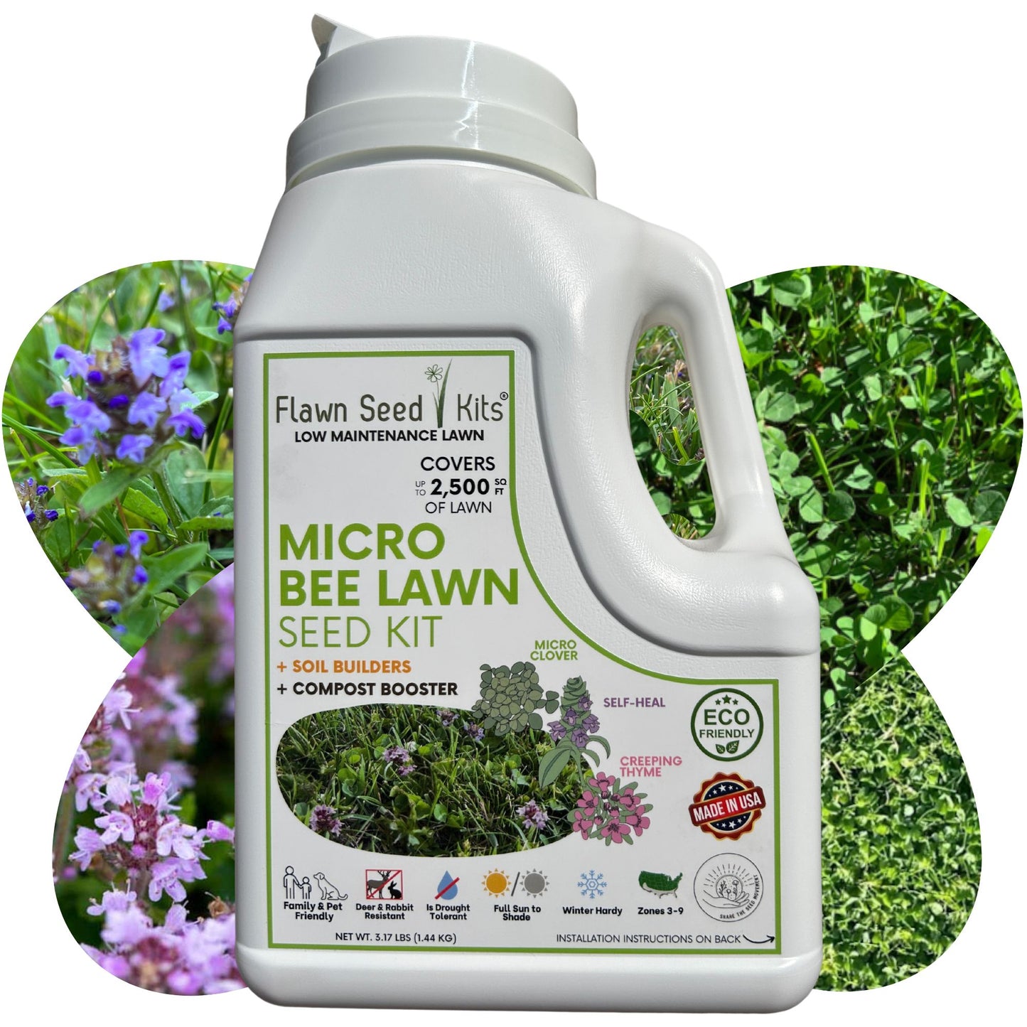 Micro Clover Bee Lawn Seed Mixture - Easy Spread Shaker