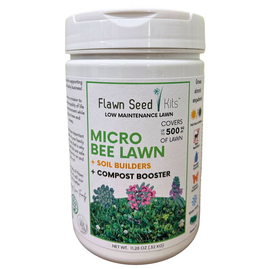 Micro Bee Lawn Flowering Pollinator Seed Kit, Micro Clover, Self-Heal, Creeping Thyme, Easy Spread Container