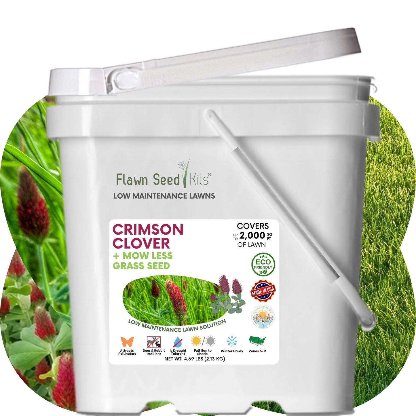 Crimson Clover + Mow Less Grass Seed