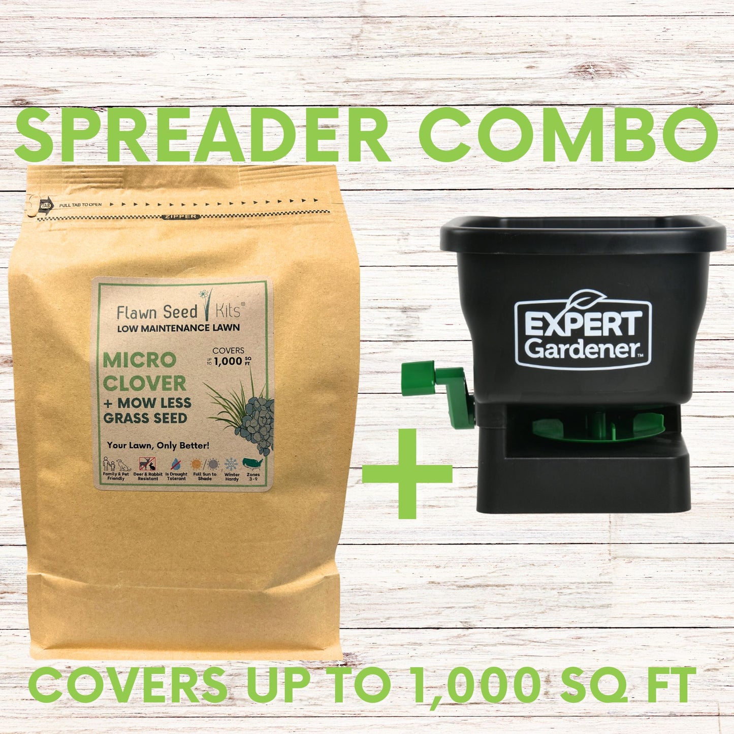 Micro Clover + Mow Less Grass Seed + Spreader Bundle