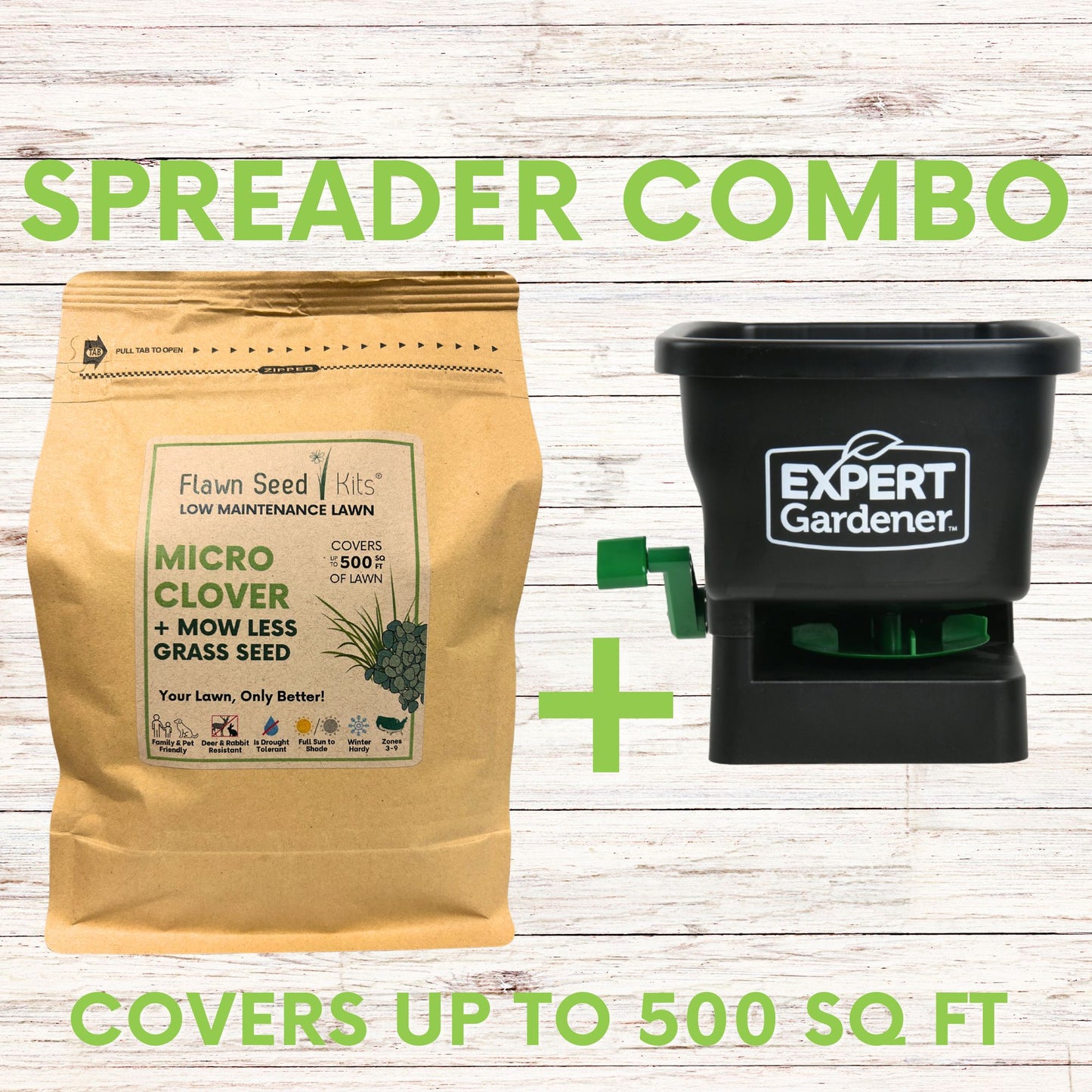 Micro Clover + Mow Less Grass Seed + Spreader Bundle
