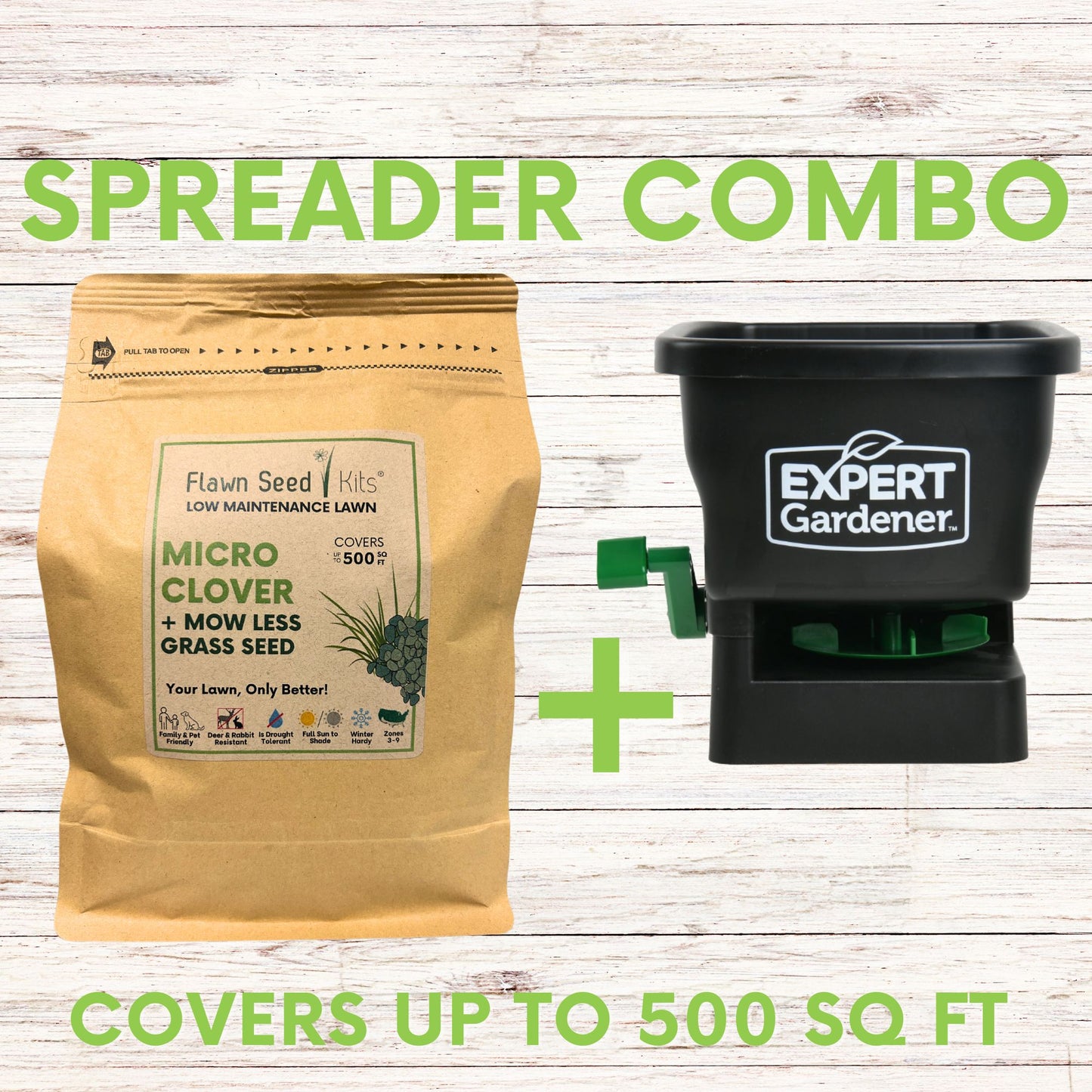 Micro Clover + Mow Less Grass Seed + Spreader Bundle