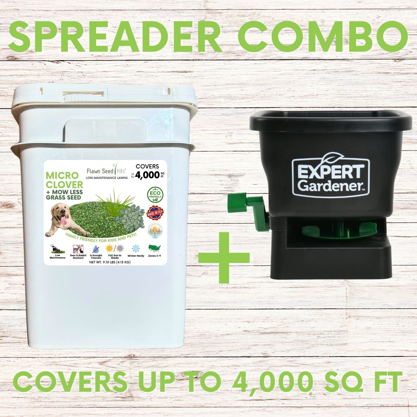 Micro Clover + Mow Less Grass Seed + Spreader Bundle