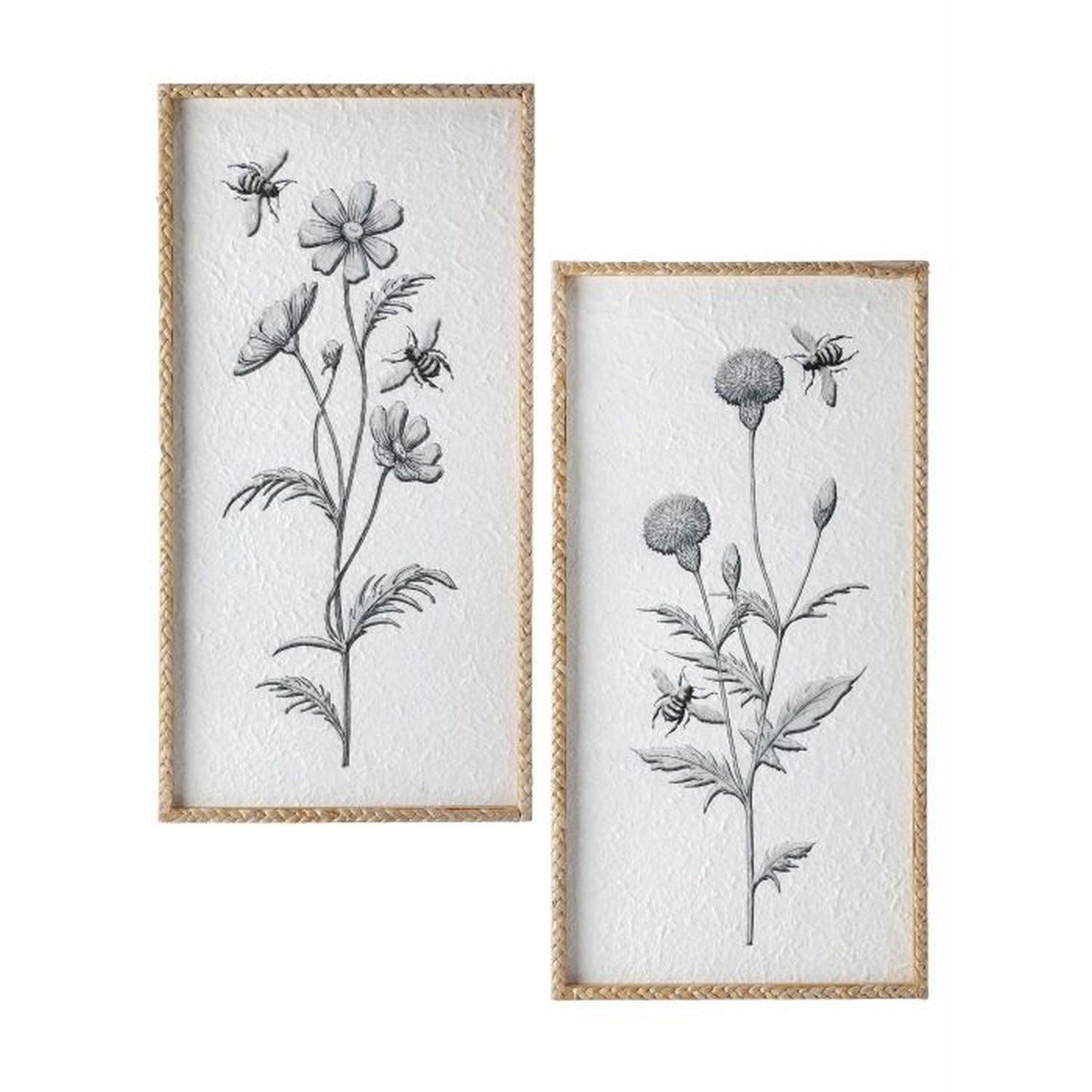 Regency Wood Frame Flower With Bee Print 12X24", Set Of 2, Assortment