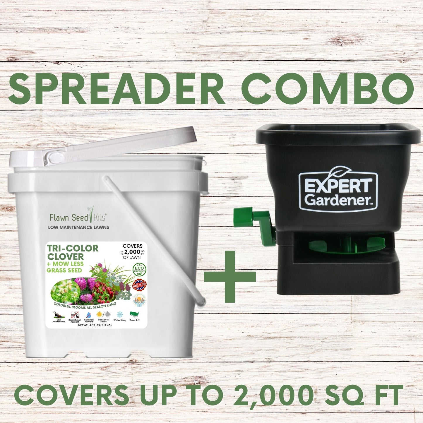Tri Clover + Mow Less Grass Seed + Spreader Bundle