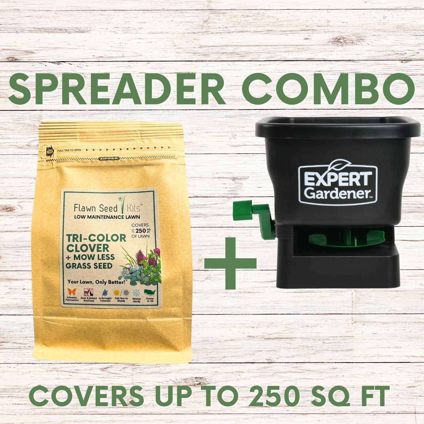 Tri Clover + Mow Less Grass Seed + Spreader Bundle