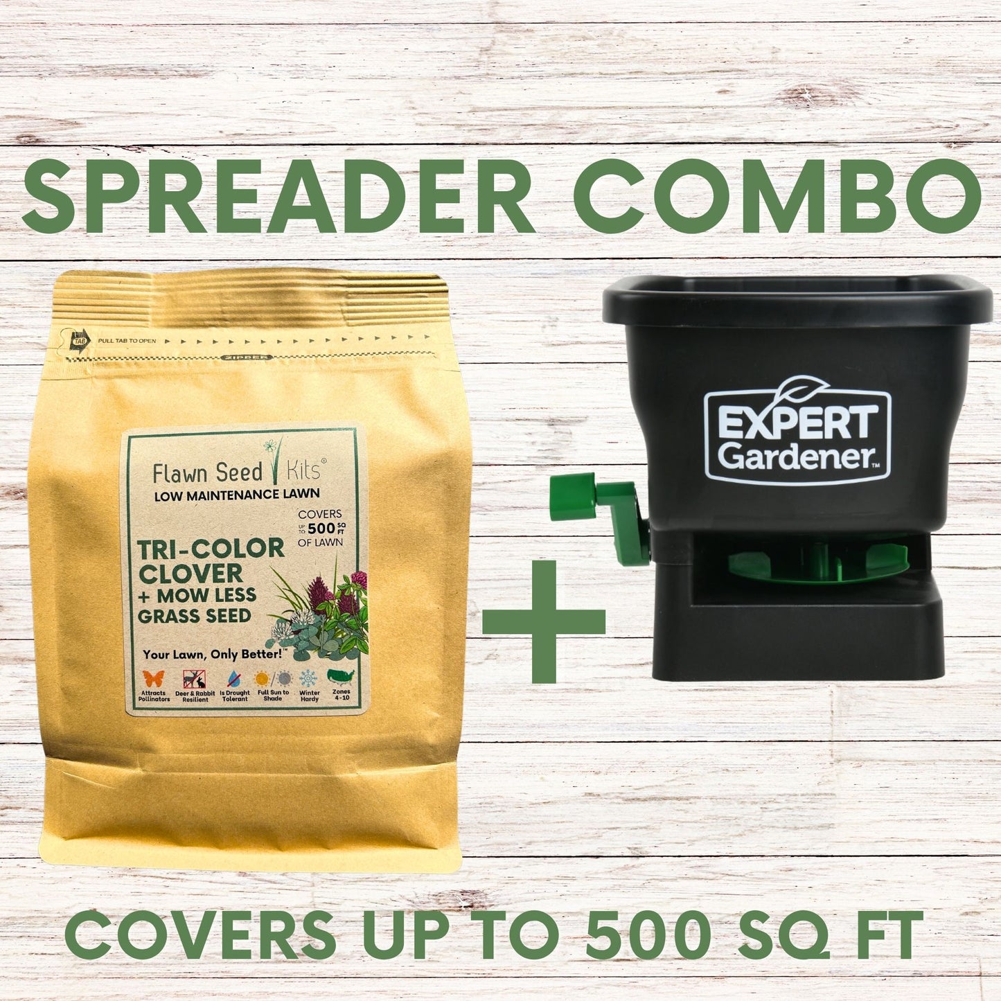 Tri Clover + Mow Less Grass Seed + Spreader Bundle