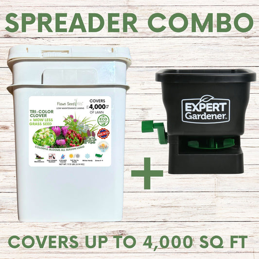 Tri Clover + Mow Less Grass Seed + Spreader Bundle
