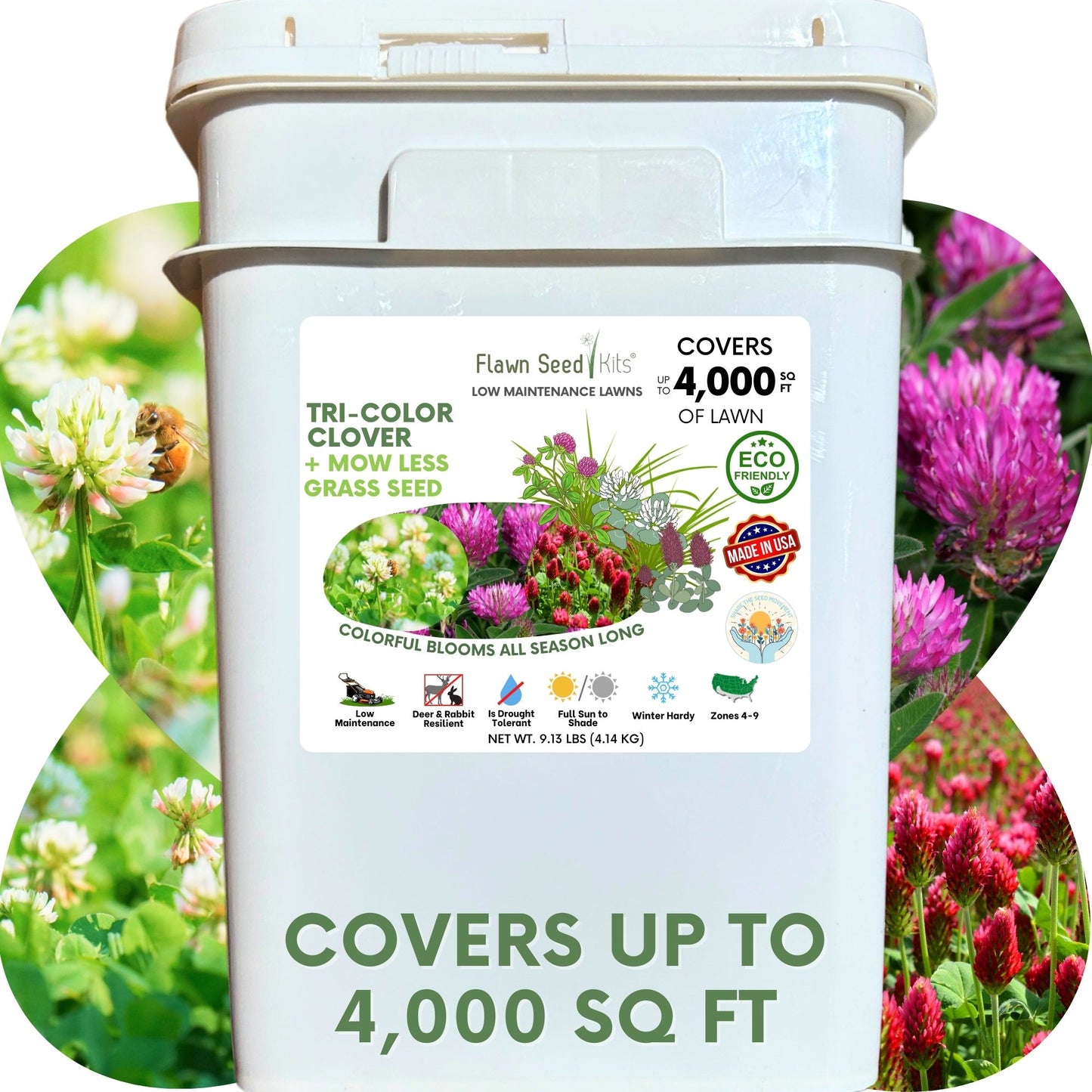 TRI-Color Clover + Mow Less Grass Seed