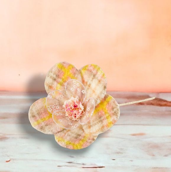 14" Orange Plaid Flower Stem