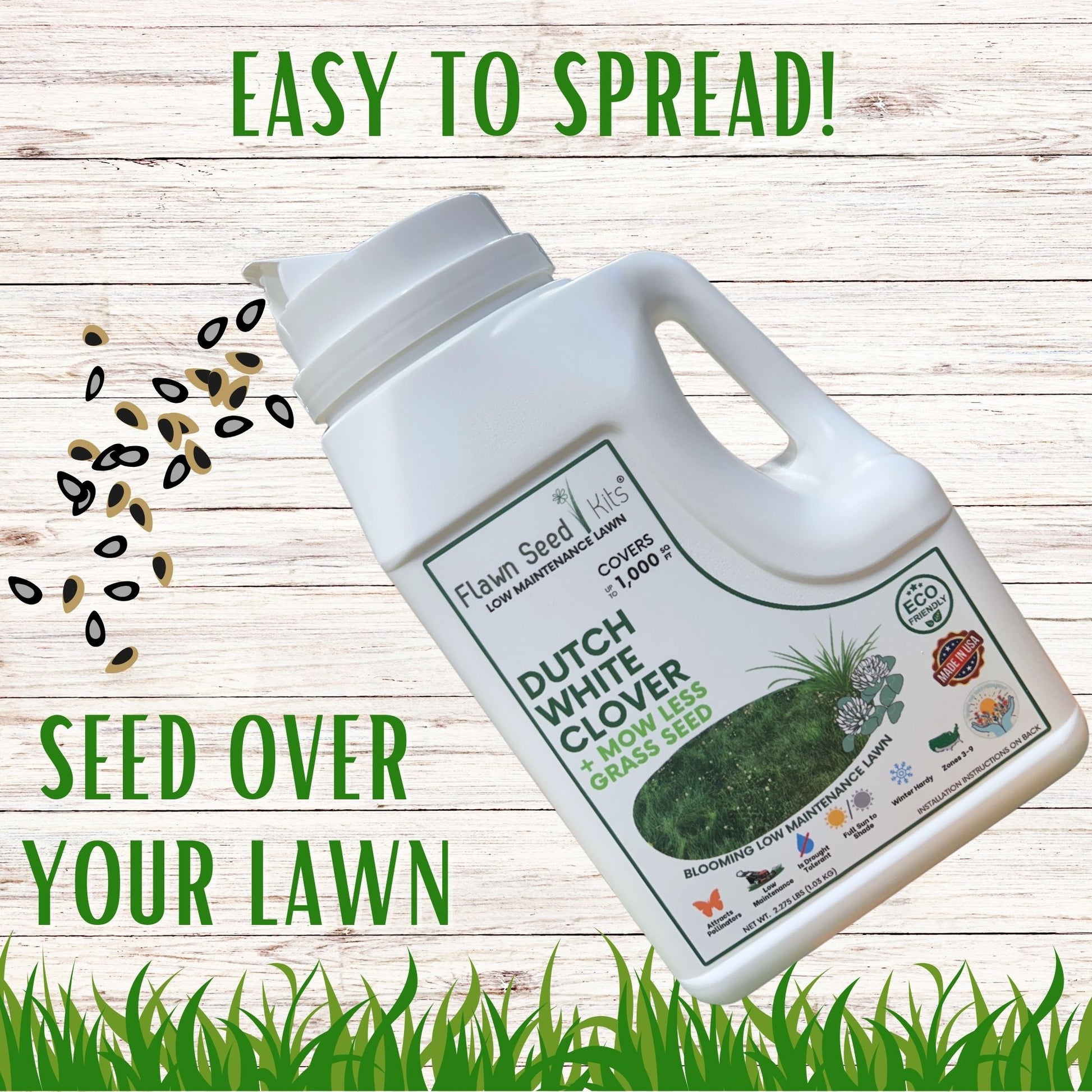 best low maintenance grass seed Flawn Seed Dutch White Clover + Low Mow Grass Seed Kit - Kid, Pet, Pollinator & Eco-Friendly Grass Alternative