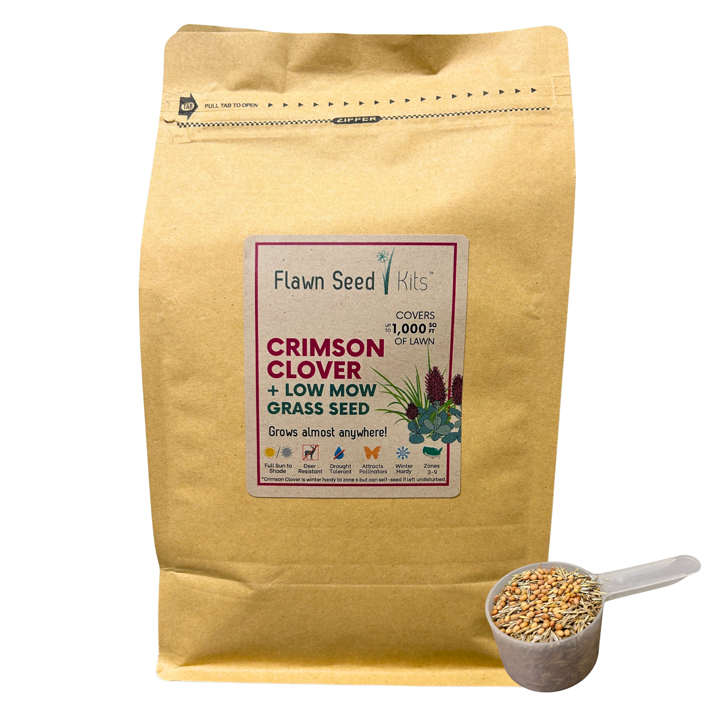 Crimson Clover + Low Mow Grass Seed Pouch