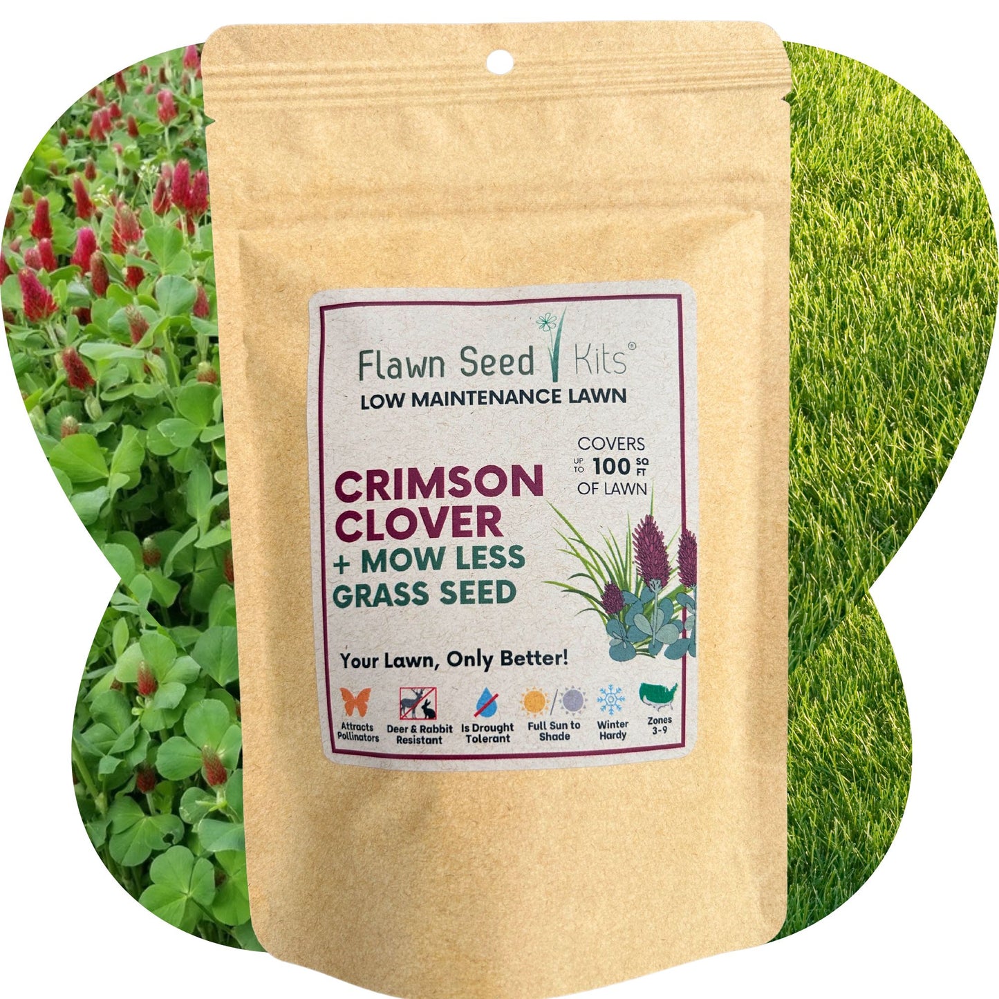 Crimson Clover + Mow Less Grass Seed Pouch