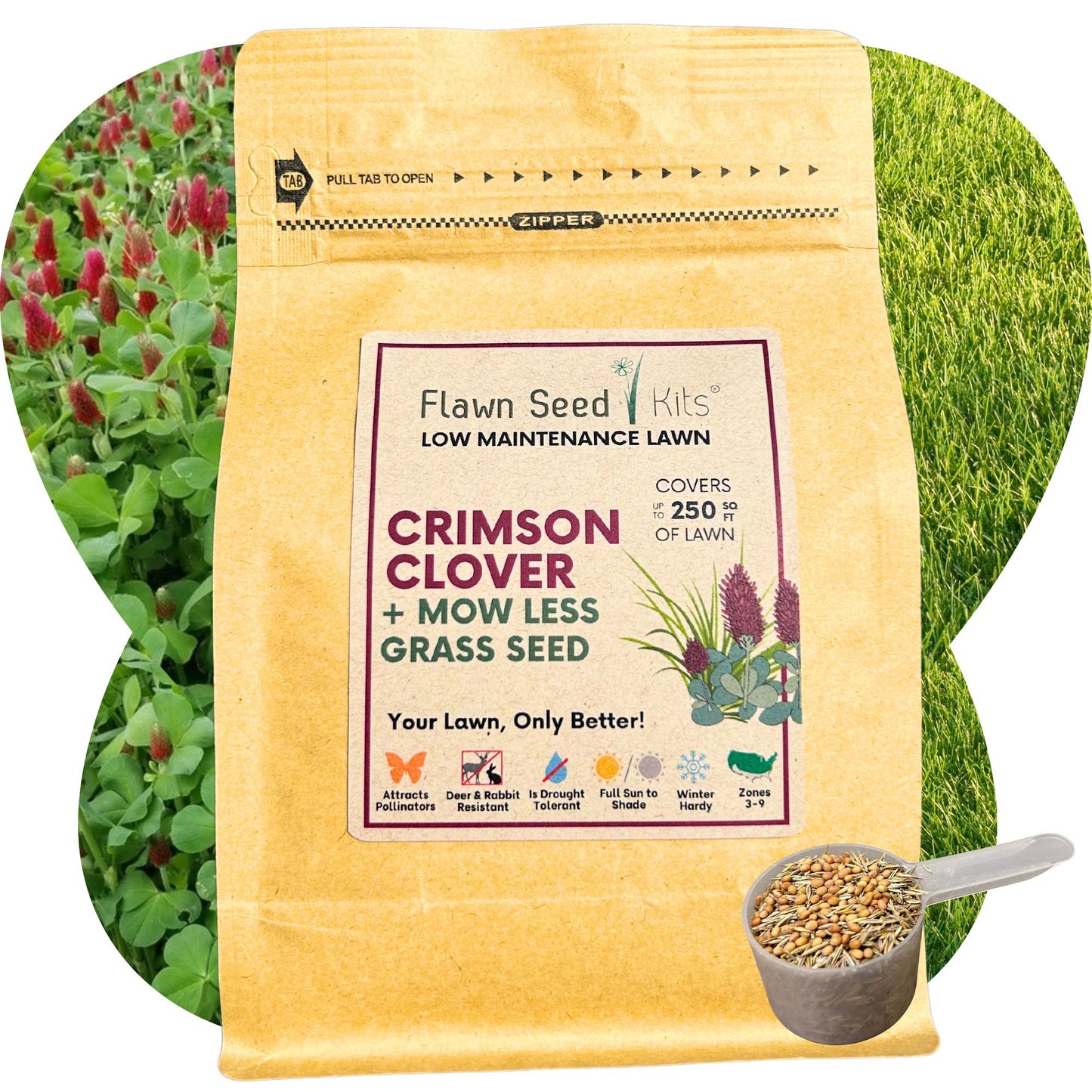 Crimson Clover + Mow Less Grass Seed Pouch