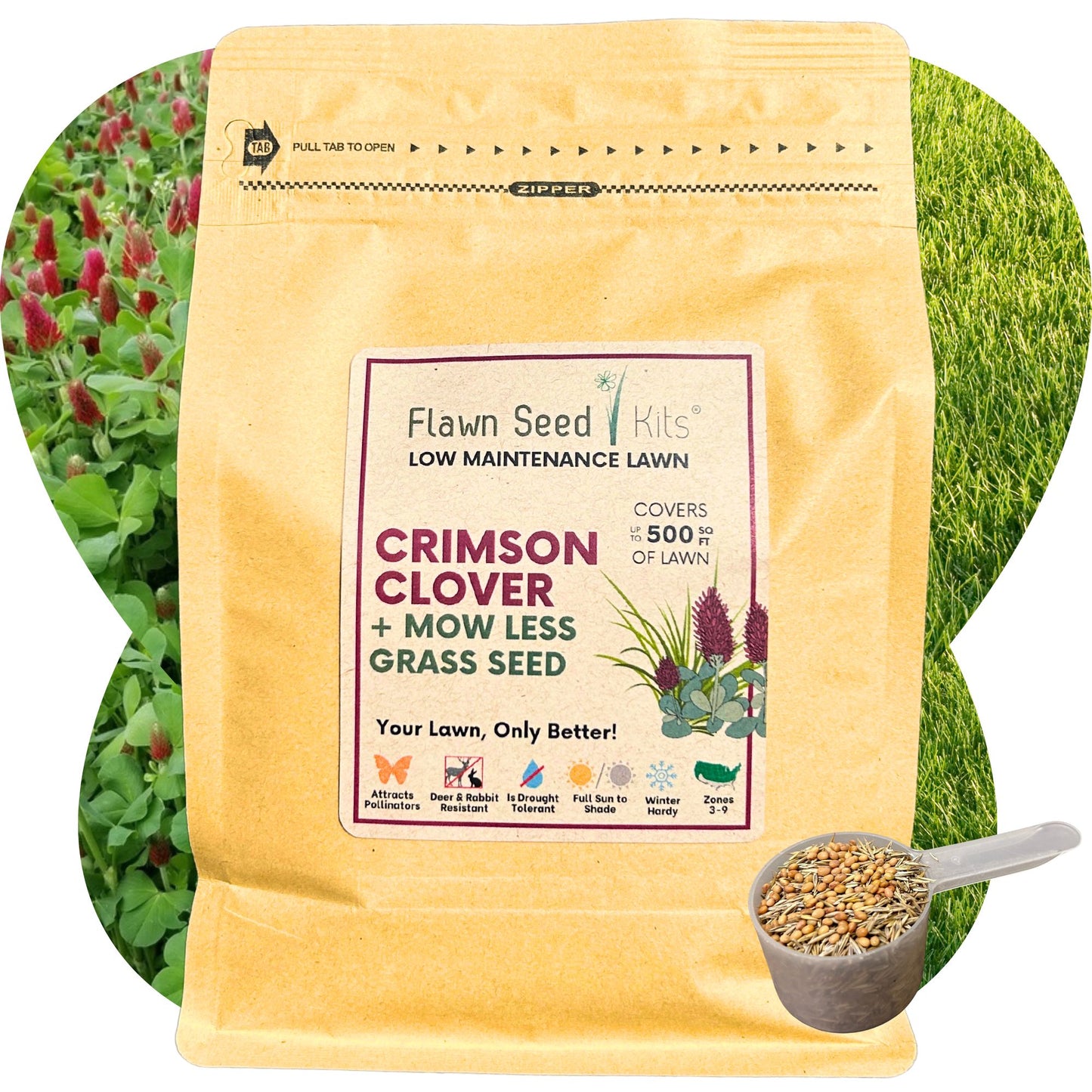 Crimson Clover + Mow Less Grass Seed Pouch