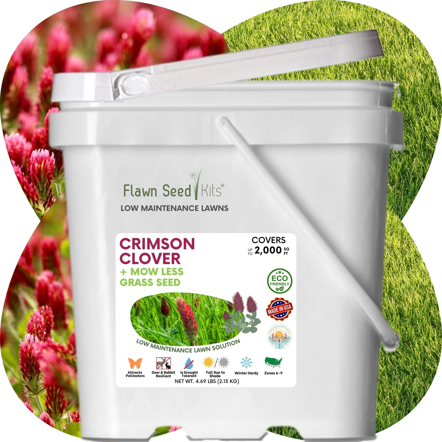 Crimson Clover + Mow Less Grass Seed