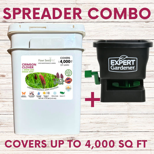 Crimson Clover + Mow Less Grass Seed + Spreader Bundle