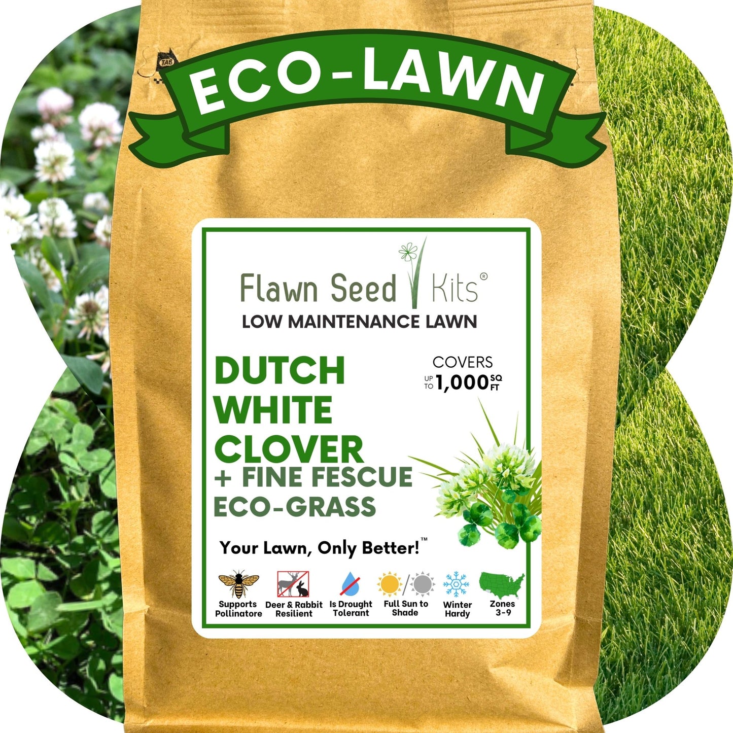 Dutch White Clover + Mow Less Grass Seed