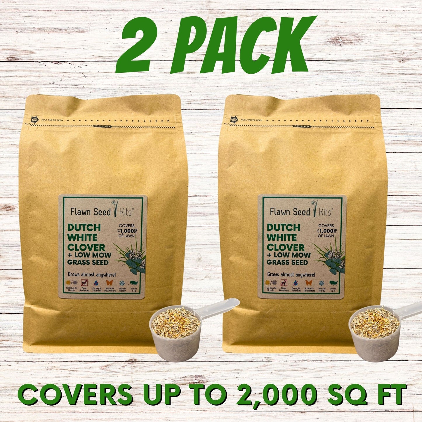 Dutch White Clover + Low Mow Grass Seed Pouch