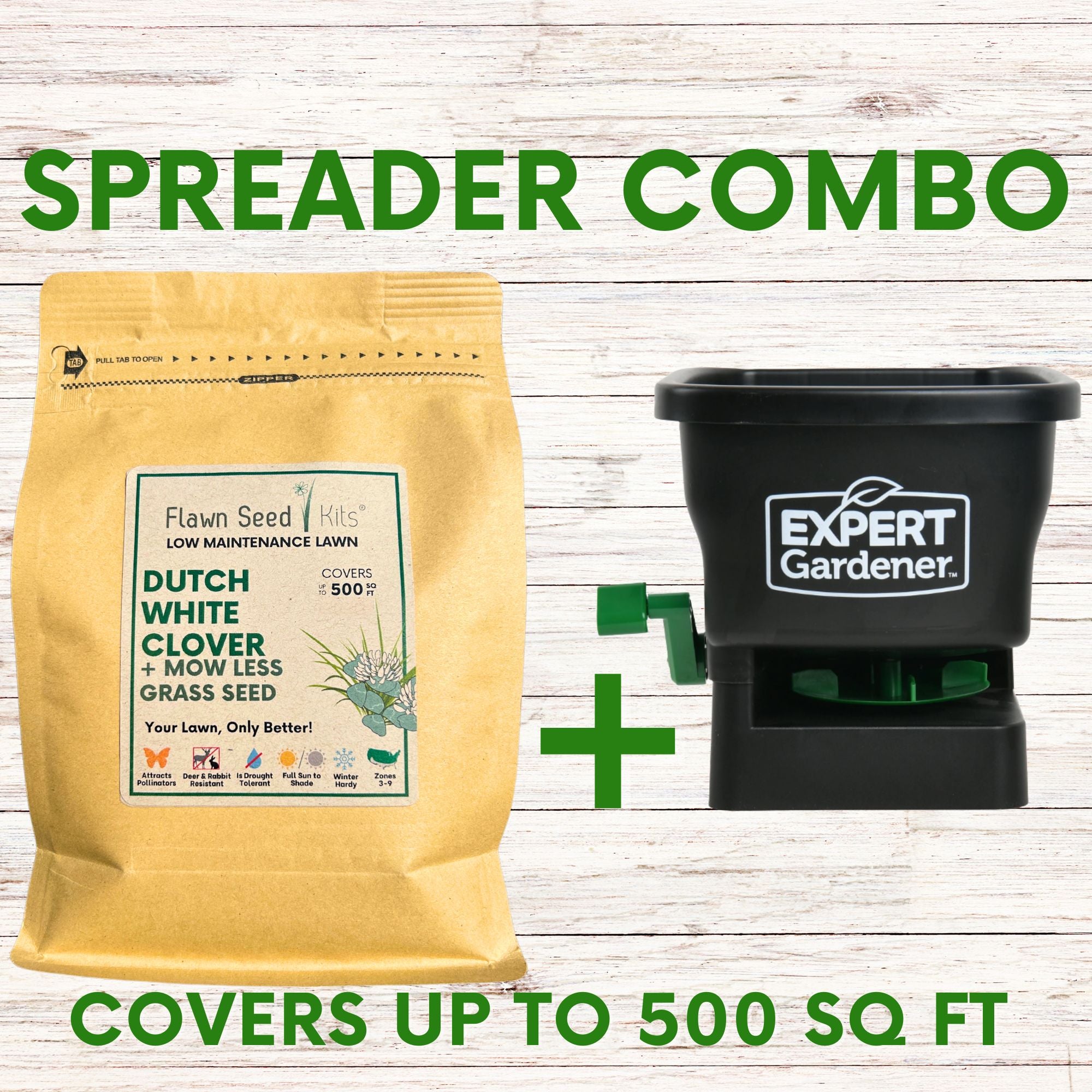 Dutch White Clover + Mow Less Grass Seed Spreader Bundle – Flawn