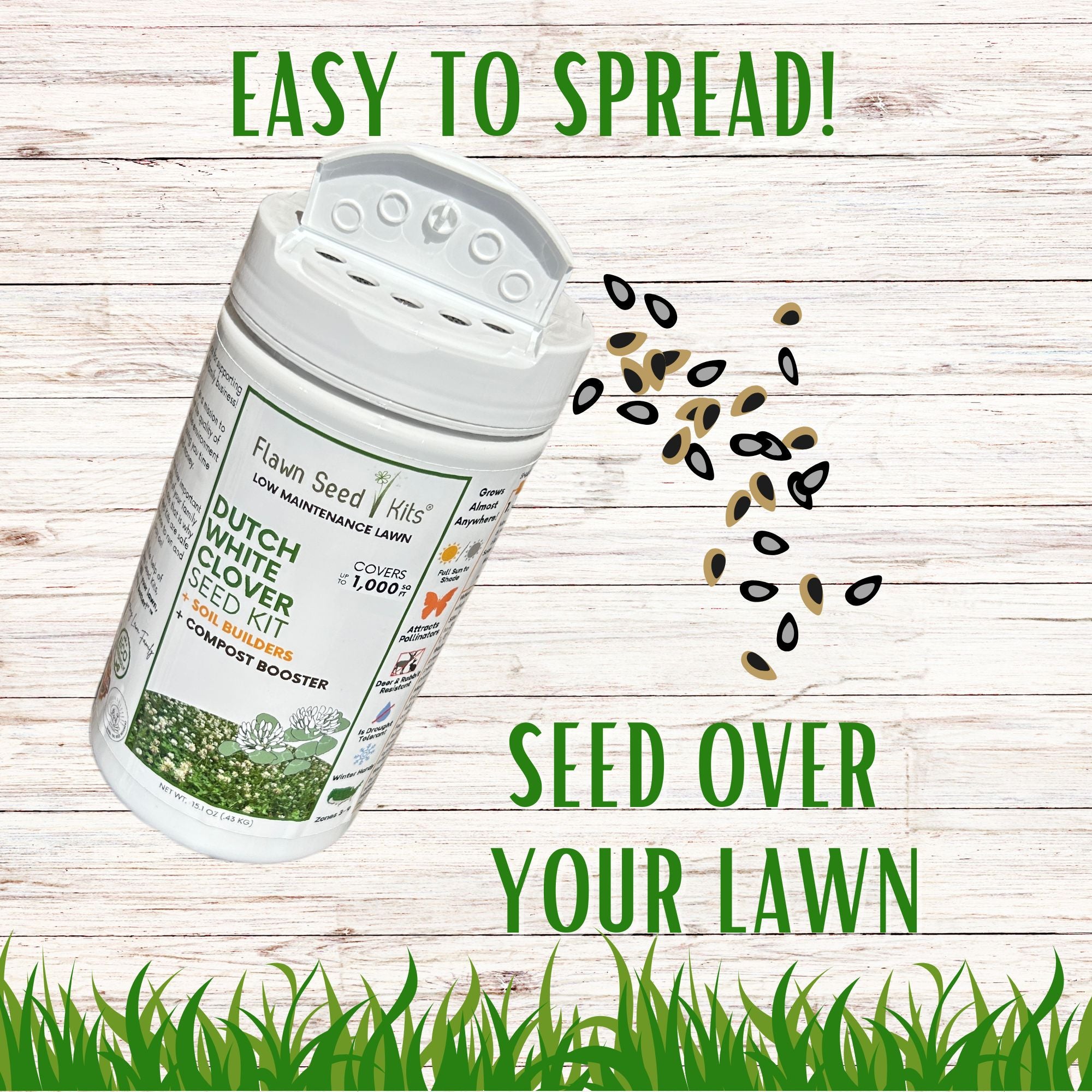Dutch White Clover Easy Spread Shaker – Flawn Seed Kits