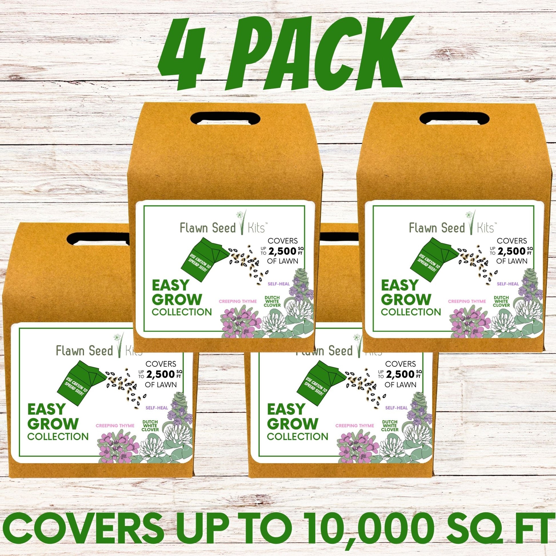 Bee Lawn Flowering Pollinator Seed Kit, Dutch White Clover, Self-Heal, Creeping Thyme, Easy Spread Container 4 Pack Covers 10,000 square feet