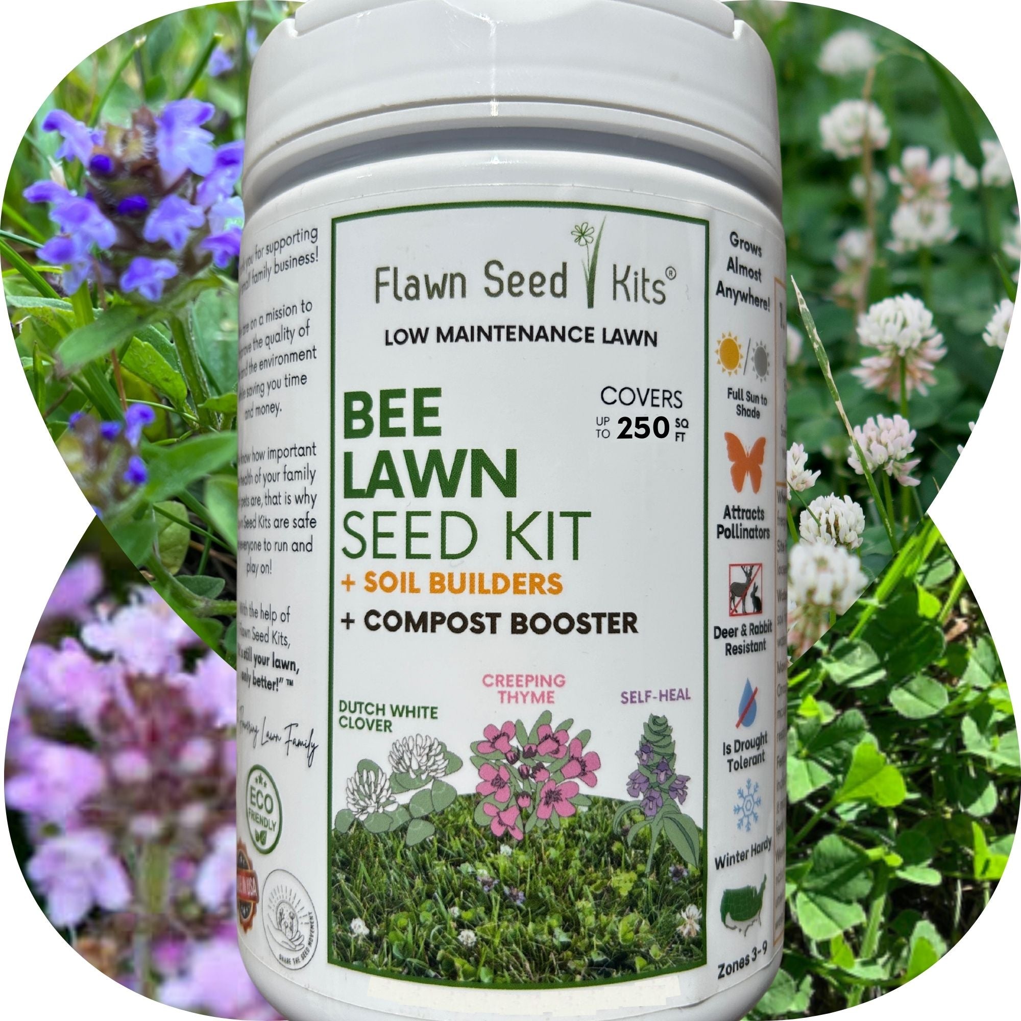 Flawn Seed Kits Bee Lawn Seed Mix - Easy Spread Shaker
