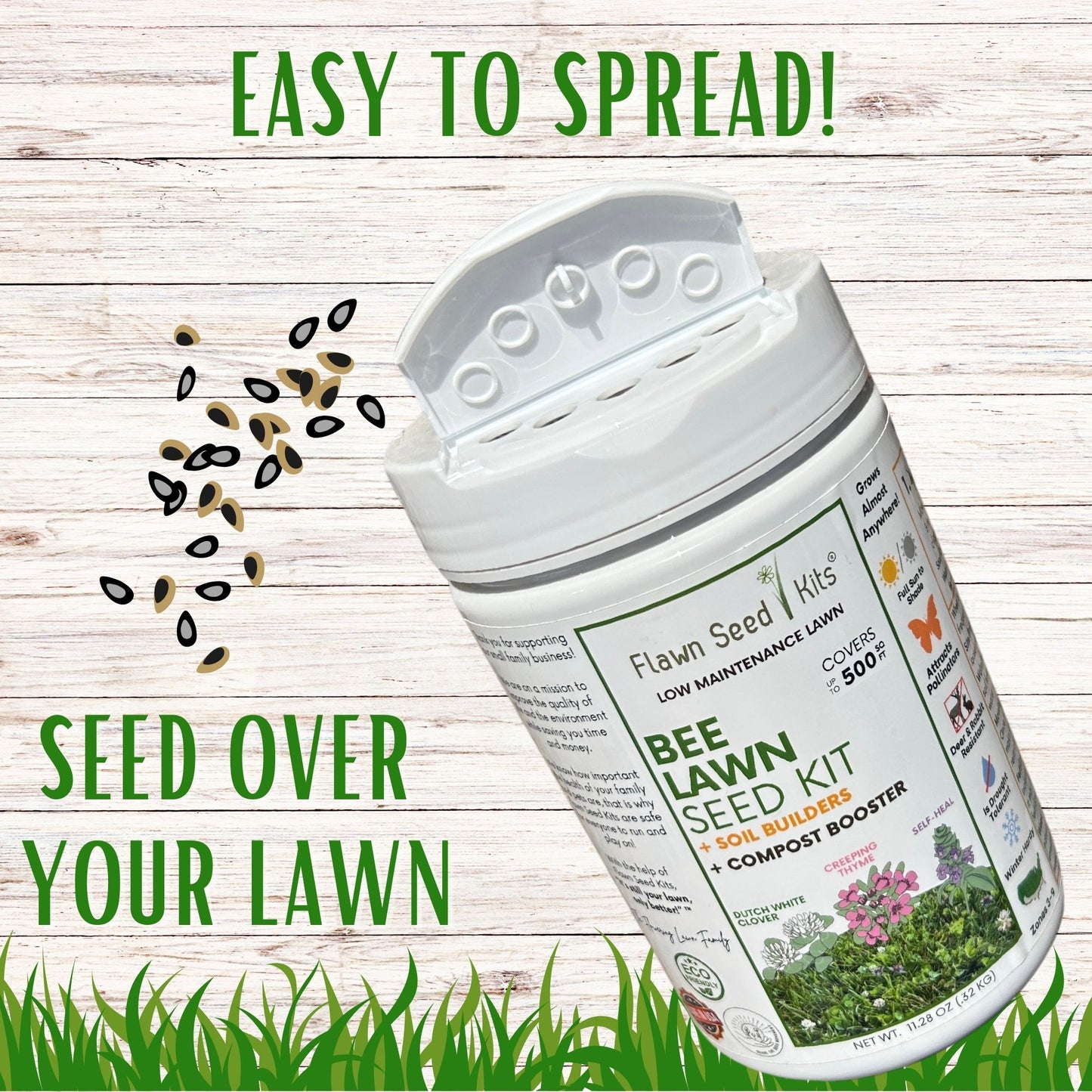 Bee Lawn Seed Kit - Easy Spread Shaker