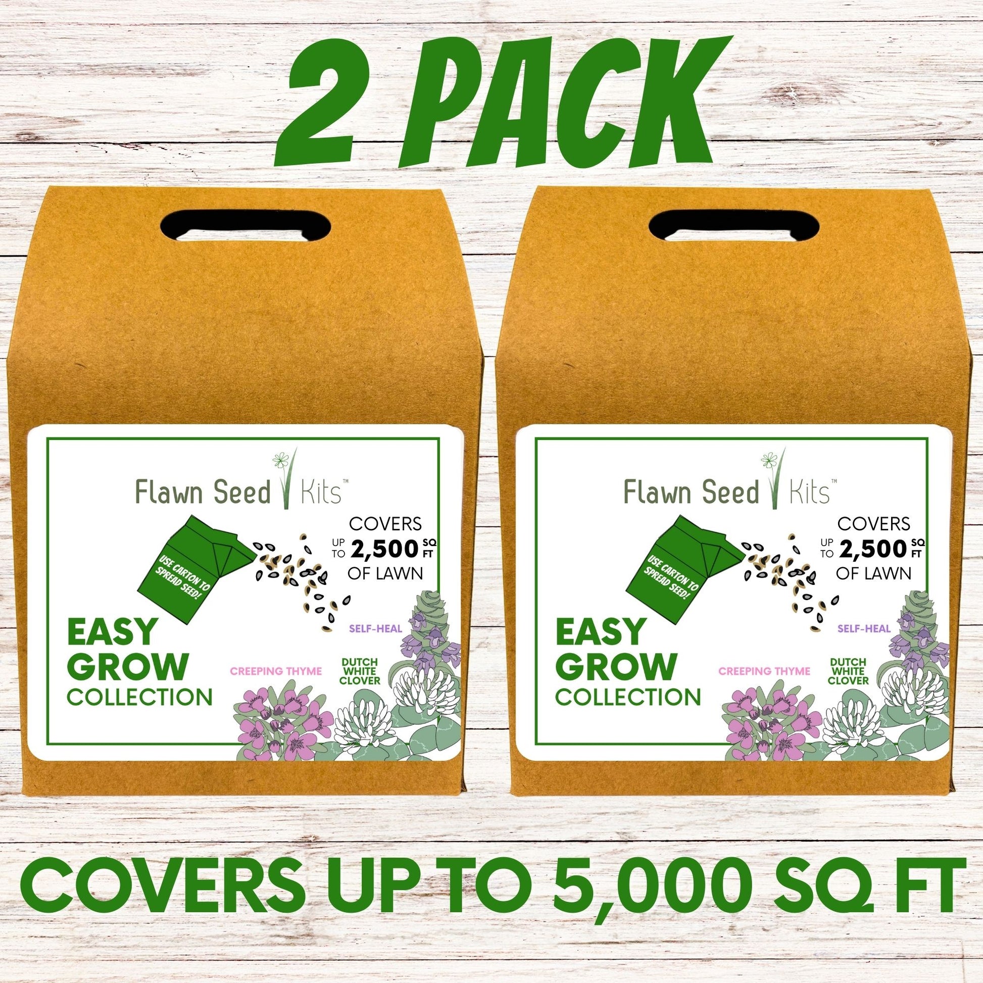 Bee Lawn Flowering Pollinator Seed Kit, Dutch White Clover, Self-Heal, Creeping Thyme, Easy Spread Container 2 Pack Covers 5,000 square feet