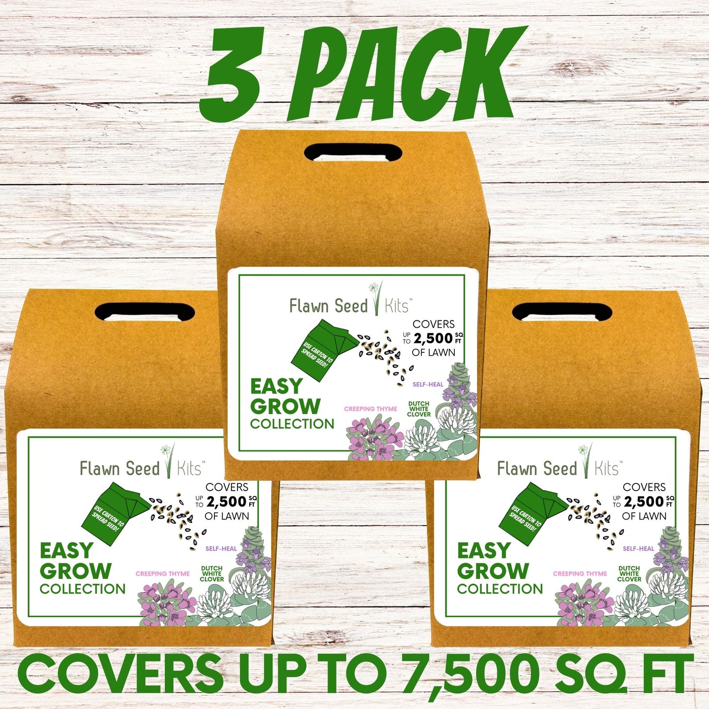 Bee Lawn Flowering Pollinator Seed Kit, Dutch White Clover, Self-Heal, Creeping Thyme, Easy Spread Container 3 Pack Covers 7,500 square feet