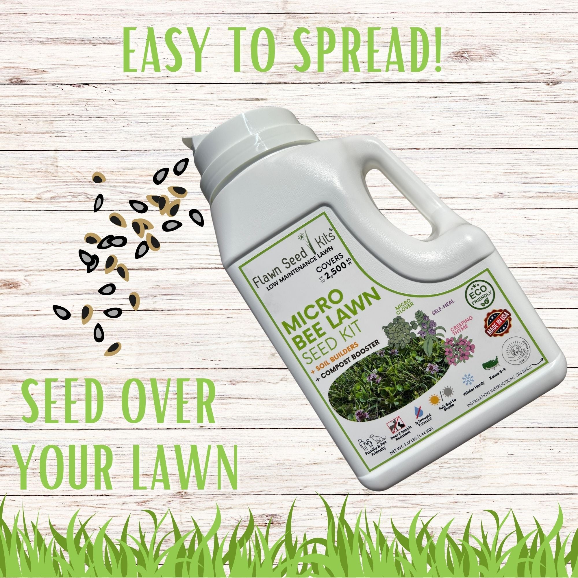 マイケルラウ　ガーデナー　ミス　ビービー Micro Bee Lawn Seed Mixture - Easy Spread Shaker – Flawn Seed Kits