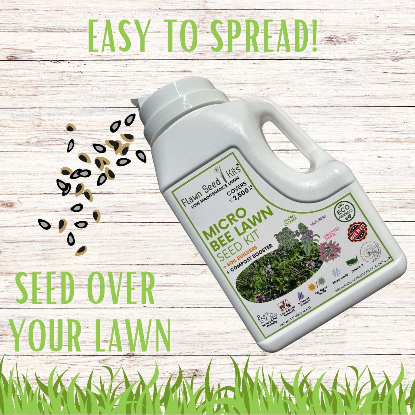 Micro Bee Lawn Seed Mixture - Easy Spread Shaker