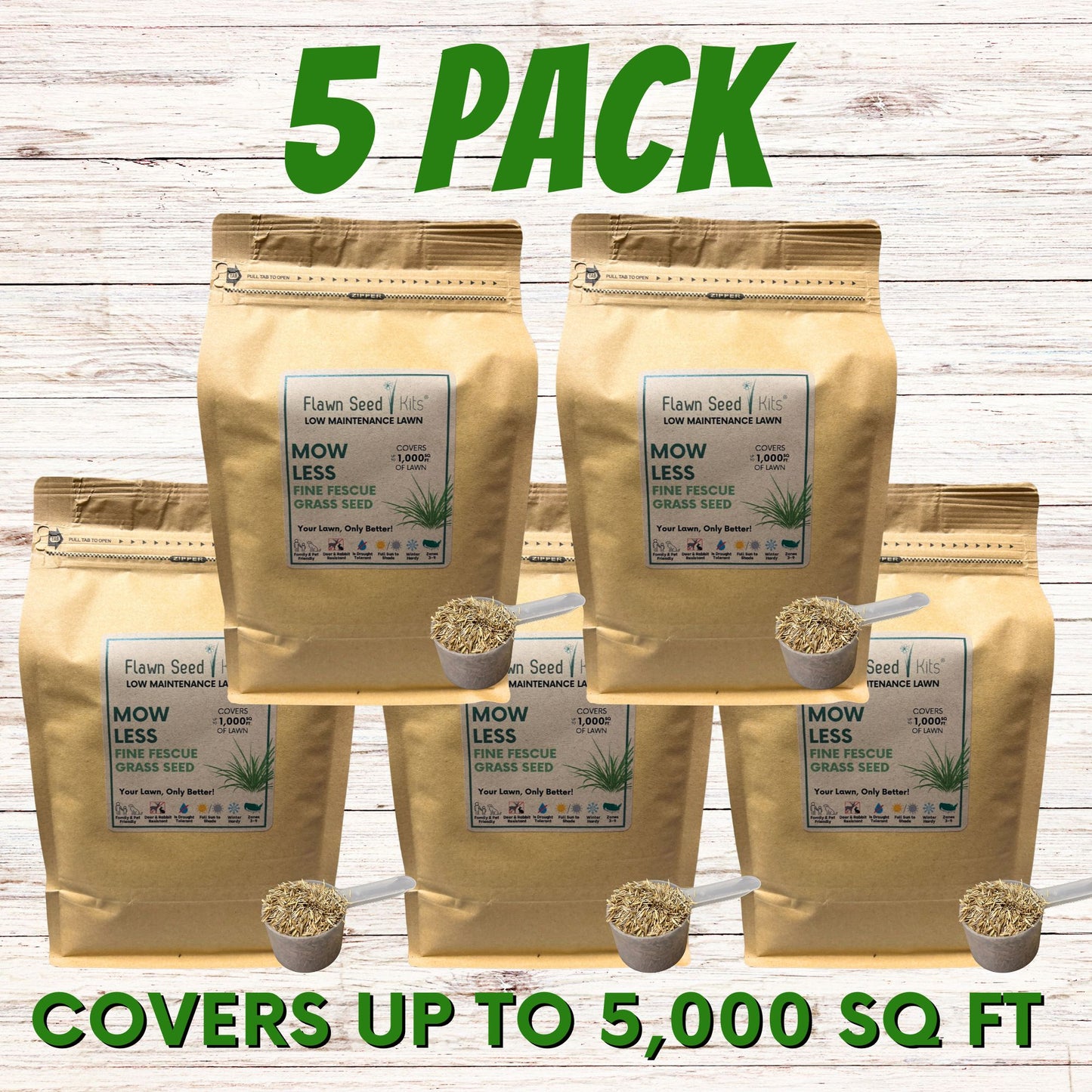 Mow Less Grass Seed (5 pack) + FREE Spreader Bundle