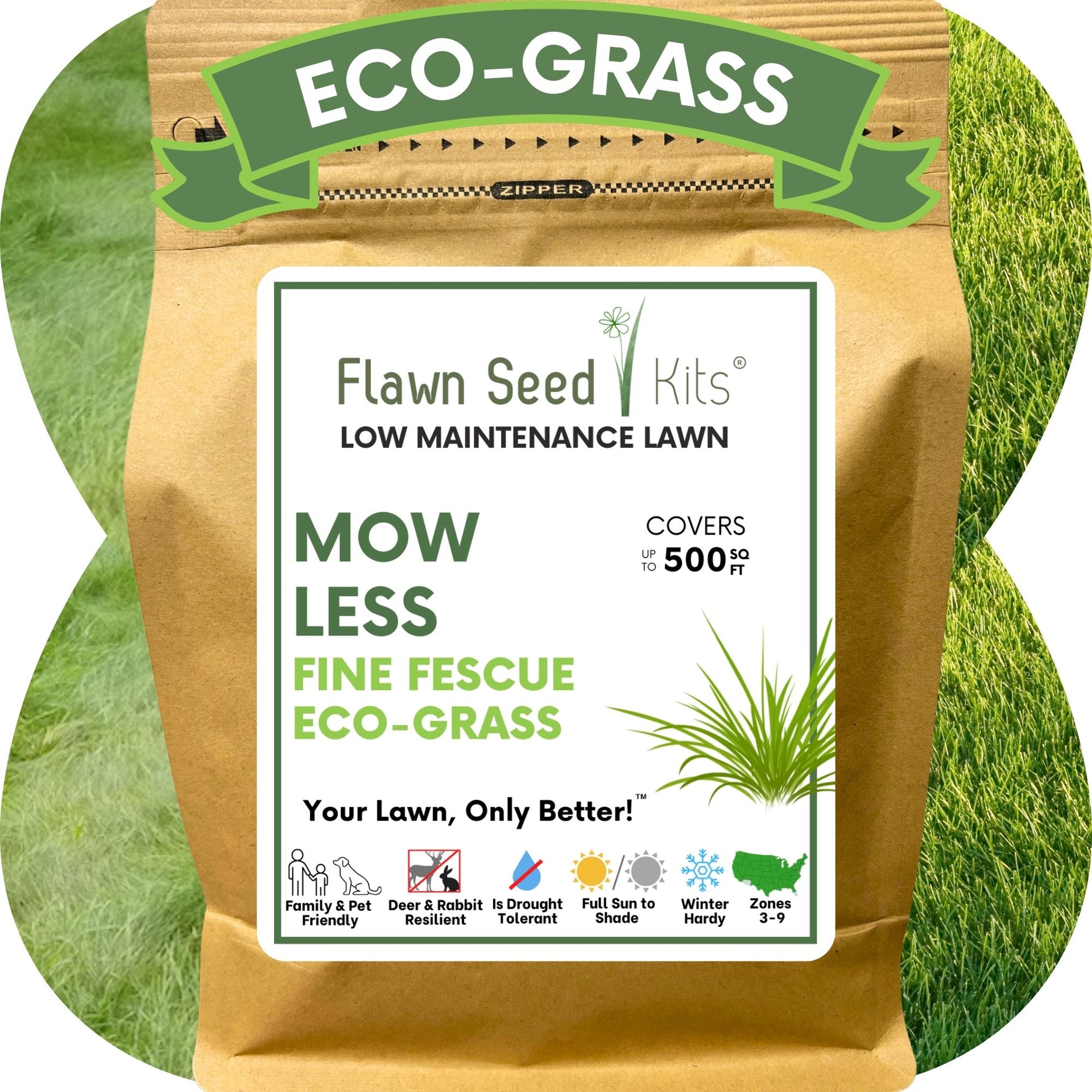 Mow Less Grass Seed Kit - Kid, Pet, Pollinator & Eco-Friendly Grass
