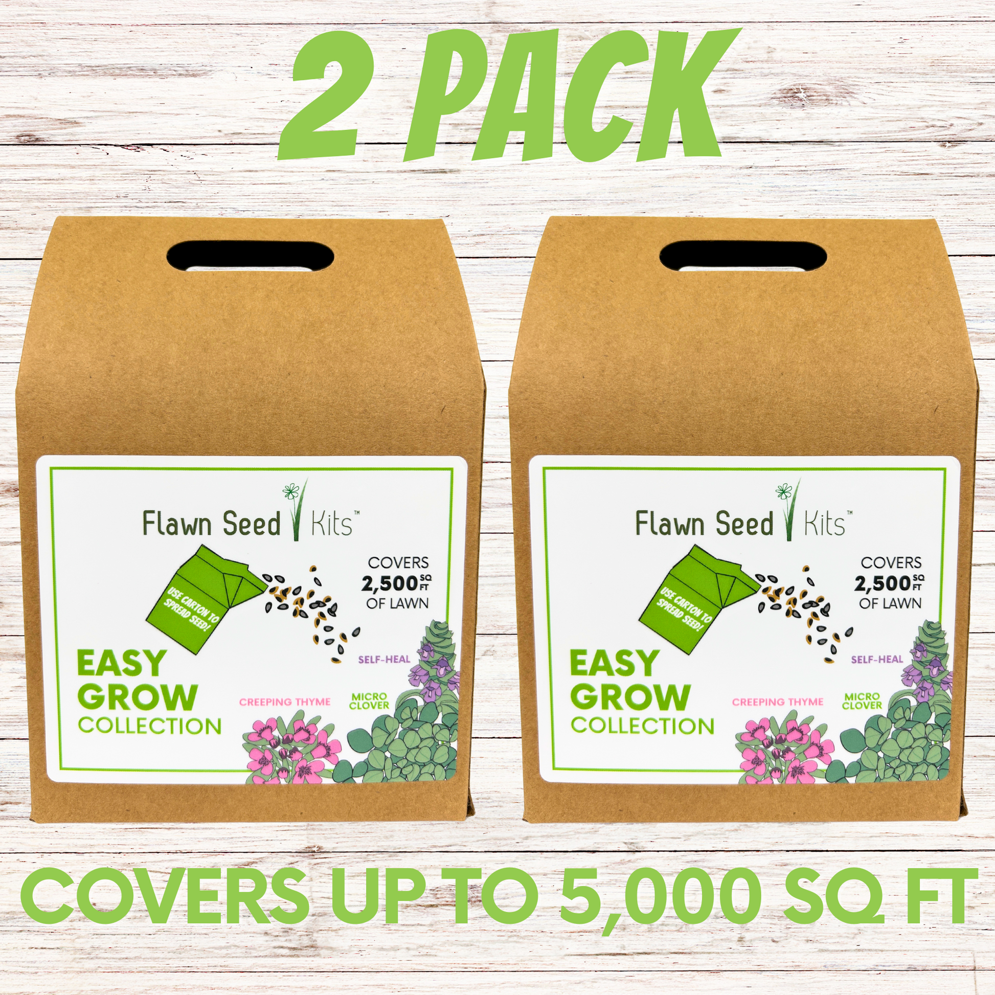Micro Bee Lawn Flowering Pollinator Seed Kit, Micro Clover, Self-Heal, Creeping Thyme, Easy Spread Container 2 Pack Covers 5,000 square feet