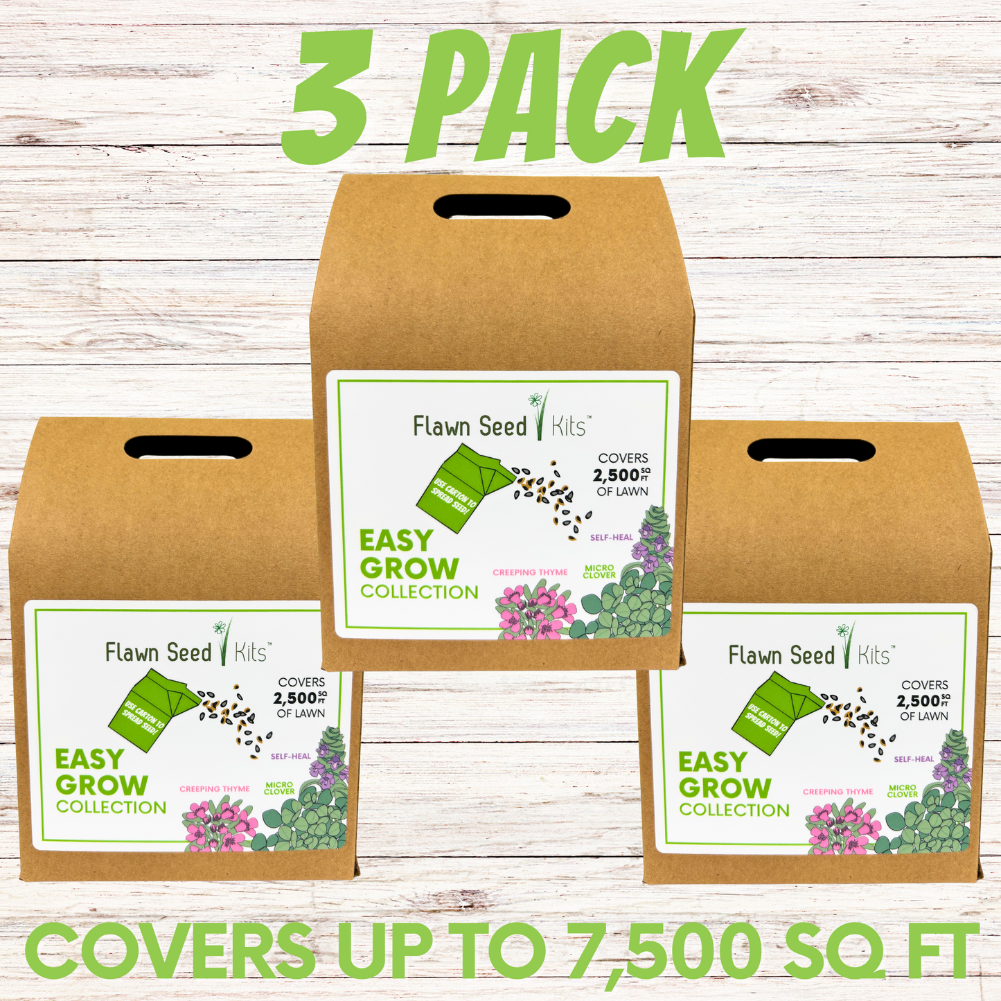 Micro Bee Lawn Flowering Pollinator Seed Kit, Micro Clover, Self-Heal, Creeping Thyme, Easy Spread Container 3 Pack Covers 7,500 square feet