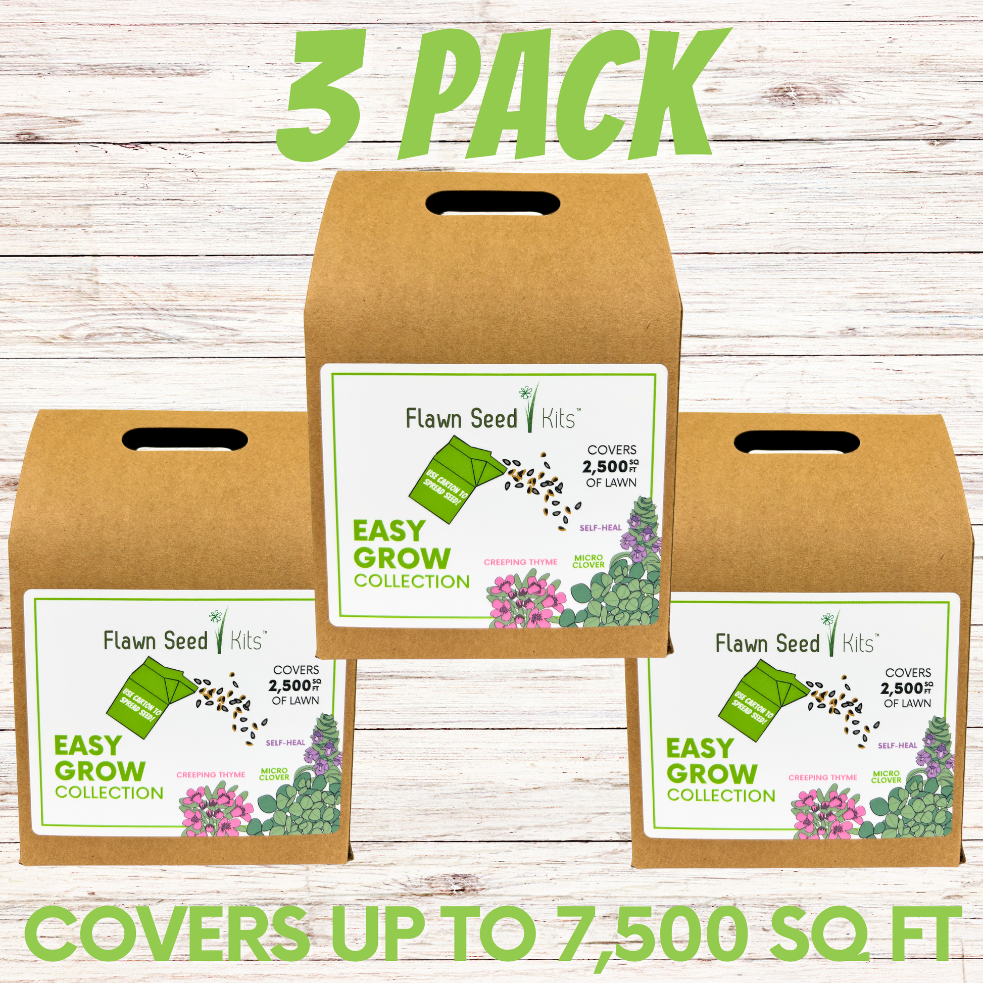 Micro Bee Lawn Flowering Pollinator Seed Kit, Micro Clover, Self-Heal, Creeping Thyme, Easy Spread Container 3 Pack Covers 7,500 square feet