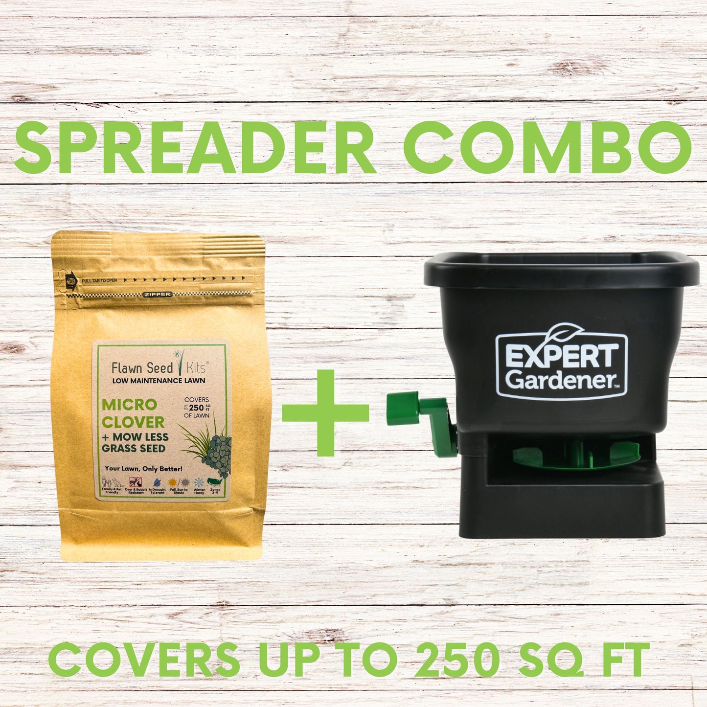 Micro Clover + Mow Less Grass Seed + Spreader Bundle
