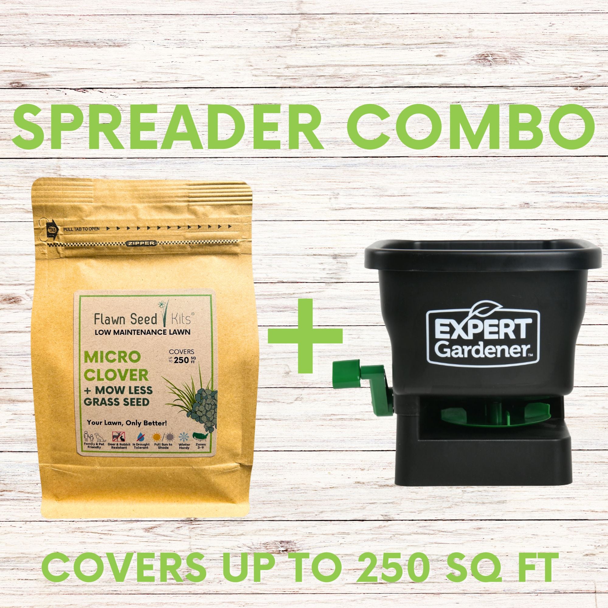 Micro Clover + Mow Less Grass Seed + Spreader Bundle – Flawn Seed Kits
