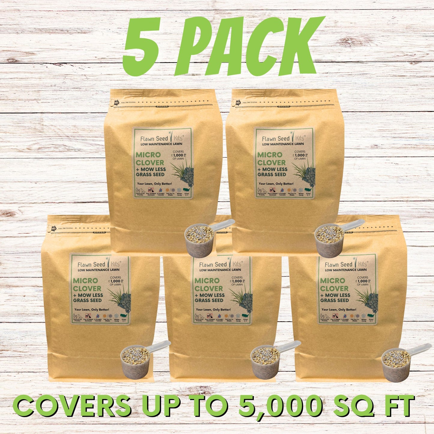 Micro Clover + Mow Less Grass Seed (5 Pack) + FREE Spreader Bundle