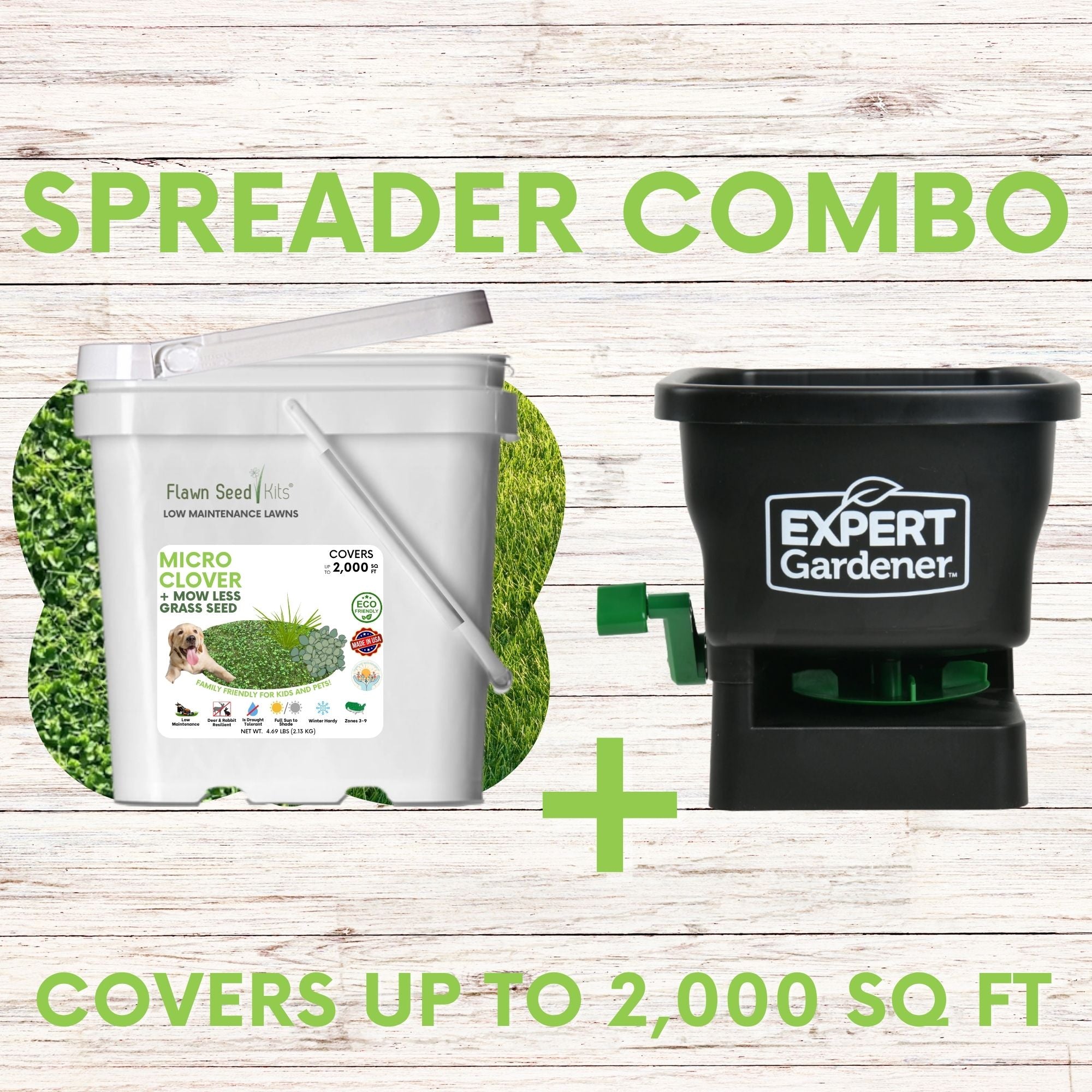 Micro Clover + Mow Less Grass Seed + Spreader Bundle – Flawn Seed Kits